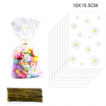 50pcs Daisy Flower Candy Bags Transparent plastic Cookie Biscuit Baking Packaging Bag Wedding Birthday Party Gift Wrapping decor as photo