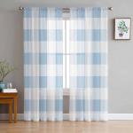 Sinised ruudulised kevadised &otilde;hukesed kardinad elutoa kaunistamiseks Aknakardinad k&ouml;&ouml;gile T&uuml;ll Voile Organza kardinad W135 x H115cm x1