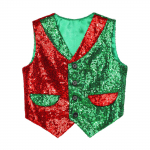 Kids Boys Christmas Dress up Color Block Sequin Vest Pointed Hem Decorative Flap Pockets Waistcoat for Stage 3-4 Years punane/roheline