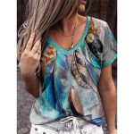 Harajuku t&auml;navar&otilde;ivad geomeetrilise sulgedega 3D-prindiga gradient-T-s&auml;rk Naiste Y2K topsid Igap&auml;evane V-kaelusega T-s&auml;rk Naiste &uuml;lisuured riided S