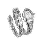 Naiste moekujuline kuldne serpentiinist k&auml;ev&otilde;ru kvartskell Elegantne teemantnaastidega ussipeaga sihverplaadiga naiste peen p&uuml;hadekinkekell valge/h&otilde;be