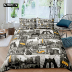 Linnavaate Tekikoti Komplekt New York City &Ouml;&ouml;vaate Tekikate Poistele T&auml;iskasvanutele Mikrokiud Hoone Voodipesu Komplekt 2/3 tk Kuninglik Suurus EU single(135x200cm) gray