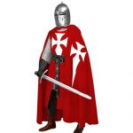 Halloweeni cosplay keskaegne kost&uuml;&uuml;m, meeste teutooni r&uuml;&uuml;tli ristis&otilde;dijate tuunika ja mantel, taasesitus LARP 6XL valge