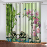 HUANZHUANG Kodu Interj&ouml;&ouml;ri Kardinad 3D Botaanilised Rohelised Bambusest Aken 2tk Kardin Magamistoa Elutoa Pimendav Tumendavad kardinad W70xH160cmx2&Grommet Top