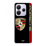 Coque - Maniacase - Xiaomi Redmi Note 14 5G - Logo PORSCHE - Souple - Noir/Rouge/Dor&eacute;