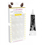 Moule rigide pour 6 oeufs en chocolat + Stylo de gla&ccedil;age noir