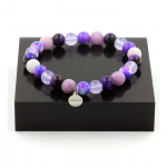 Pierres et Min&eacute;raux. Bracelet Perles Oeil de Tigre violet + Jaspe violet bleu + Calc&eacute;doine Fabriqu&eacute; en France.
