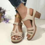 Naiste sandaalid, 2025. aasta suvi, uus stiil, kalasuu, paks konts, pandralihm, k&otilde;rge kontsaga sandaalid 35 beež