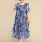 O-kaelusega l&uuml;hikeste varrukatega kleidid Vintage lilledega tr&uuml;kitud suvise marliga liimitud naiste riided Stiilne ebaregulaarne avar Midi kleit 5XL punane