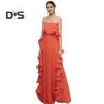 Naiste avatud &otilde;lgadega maksikleit suvine volangidega plisseeritud swing-pikk kleit pulmapidudeks, reisimiseks, rannaoutfit S kollane