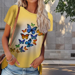 Naiste suvine T-s&auml;rk liblikaprindiga retromoe l&uuml;hikeste varrukatega t-s&auml;rgid vabaaja tr&uuml;kitud topid XS sinine