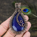 Sapphire(Simulated) Gemstone Handmade Copper Wire Wrap Pendant 3.07 s6r85
