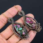 Ruby in Zoisite Handmade Copper Wire Wrap Jewelry Earring 3.15 t3t67