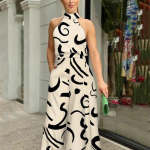 Elegantne talje p&auml;itsetega kombinesoon vabaaja tr&uuml;kisega varrukateta taljega suvine laia jalaga pika p&uuml;ksiga kombinesoon Naiste riided S must