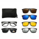 Magnetiga klamber Ruudukujulised l&uuml;hin&auml;gelikkuse p&auml;ikeseprillid Mehed Naised 5 pealekinnitatava p&auml;ikeseprilliga Polariseeritud retseptiga prillid 0 -0.5 -0.75 kuni -6.0 Custom Prescription