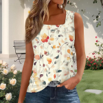 Naiste mood plisseeritud tr&uuml;kiga ruudukaelusega vesttopp L beež