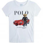 Polo Ralph Lauren Polo Bear Graafilise Prindiga &Uuml;mmarguse Kaelusega L&uuml;hikeste Varrukate T-s&auml;rk Naiste Topid Valge 211763413-001 XS
