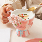Ceramic Coffe Mug Floral Coffee ml Creative Cute Handmade Rose Cup Teacup for Office and roosa