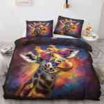 Naljakas kaelkirjakuga tekikate King 3-osaline v&auml;rviliste loomadega voodipesukomplekt, pehme mikrokiud grafitiga tekikate komplekt padjap&uuml;&uuml;ridega 90x200cm 2pcs&Duvet Cover