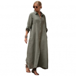 Suvine maksikleit avar lahtik&auml;iv krae, pikkade varrukatega, puhast v&auml;rvi &uuml;herealine kampsun OL igap&auml;evane igap&auml;evane naiste pikk kleit M