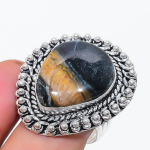 Natural Black Tiger Eye Gemstone 925 Sterling Silver Jewelry Ring Size 9 e6z81