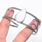 Natural Mother Of Pearl Gemstone 925 Sterling Silver Cuff Bangle Adjustable j7e12