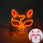 Halloweeni helendav jaapani neoonvalgusega rebase mask LED valgustusega cosplay mask, mis vilgub pimeduses maskeraaditantsupeo mask kost&uuml;&uuml;m