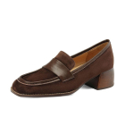 Moodsad Uued S&uuml;gis Talv Lambanahast Suede Naiste Kingad Naistele Prantsuse Ruudukujulise Ninaga Mokassiinid Zapatos Mujer Paksude Kontsad Daamide Kingad 37 brown