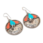 Natural Tibetan Turquoise, Coral Gemstone Handmade Jewelry Earring 2.36 p3o68