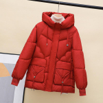 Kapuutsiga soe leivamantel naistele, talv Uus moodne mitmek&uuml;lgne lahtine puuvillane mantel Naistele Trendikas mantel XXXXL punane