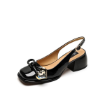 Moodsad Uued Suvised Naiste Sandaalid Lakknahast Kingad Naistele Ruudukujulise Varba Paksude Kontsadega Kingad Elegantne Varvaste Kattega Slingback S&uuml;damekujulised Sandaalid 34 must