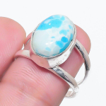 Natural Larimar Gemstone Handmade 925 Sterling Silver Jewelry Ring Size 6.5 o7w63
