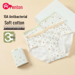 Fenteng Women's 3-Pack Cartoon Mid-Waist Antibacterial Briefs L