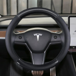 S&uuml;sinikkiud + Ehtne Nahk Auto Roolikate Libisemisvastane Tesla Model 3 2016 2018 jaoks Autotarvikud BLACK O SHAPE