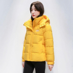 Moodne ja avar paksendatud talvine l&uuml;hike Korea stiilis soe puuvillane polsterdatud mantel naistele XXXL kollane