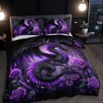 [Gooti stiilis voodipesu] 2/3 tk tumelillad draakoni ja rooside voodipesukomplekt, 1 tekikott + 1/2 padjap&uuml;&uuml;ri) j&otilde;ulukink Duvet Cover Set&EU Single(135x200cm)