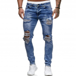 Meeste mood Denim Hole P&uuml;ksid Distressed Teksad Pikad Pliiatsp&uuml;ksid T&auml;navar&otilde;ivad M