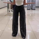 Naiste &uuml;hev&auml;rvilised vabaaja p&uuml;ksid, mitmek&uuml;lgsed, slim fit, pitsist lapit&ouml;&ouml;ga, denim-drape p&uuml;ksid L must