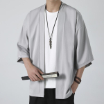 Meeste kerged kimonod, traditsioonilised jaapani riided, meeste avatud eesmine kampsun, jope jakk, must XXXXXL gray