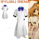 Halloween Higurashi: When They Cry Anime Ryugu Rena Cosplay Armas T&uuml;druk Valge Kleit Oranž Parukas Cosplay Kost&uuml;&uuml;m T&auml;iskomplekt Anime S