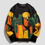 S&uuml;gisene Kootud Kampsun Meestele Naistele Talvine Harajuku Multifilm T&auml;ielik Kassi Prindiga Pullover Vintage Vabaaja Lahtised Kampsunid T&auml;navamood M