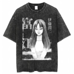 Junji Ito Tomie Manga Kaas Vintage Pesitud &Uuml;lem&otilde;&otilde;duline T-s&auml;rk | Unisex &Otilde;udusmanga Streetwear Tee S mitmev&auml;rviline