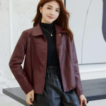 S&uuml;gis Talv Uus PU Nahast Vintage Naiste Uus Vabaaja Mood L&uuml;hike Elegantne Jakk K&otilde;ik Sobiv &Scaron;ikk Pealmine 5XL burgundiapunane