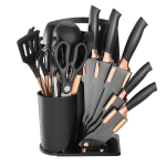 19-osaline silikoonist k&ouml;&ouml;gitarvikute komplekt puidust k&auml;epidemetega, mittenakkuvad, kuumakindlad toiduvalmistamisvahendid, induktsioonpott Fan-shaped Base 19-piece Kitchen Utensil Set Black gray