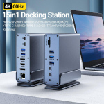 15-&uuml;hes USB-C dokkimisjaam 4K 60Hz HDTV Type-C jaotur Kolm monitori RJ45 1000M USB 3.0/2.0 PD3.0 SD/TF 3.5 Heli Mac s&uuml;learvutile