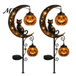 Hirmutavad aiapinnad peo&otilde;htuteks Halloween P&auml;ikesevalgusega, Must kass K&otilde;rvits poolkuul rippuva laternaga, Veekindel v&auml;listingimustes latern Hoov 2pcs black