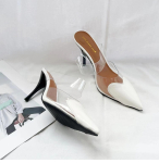 Moodsad Elegantsed Terava Ninaga L&auml;bipaistvad PVC S&uuml;damekujulised K&otilde;rge Kontsaga Mules Slipper Kingad Naistele Must Valge Punane Kingad Luksuslikud Disainer Kingad 40 valge