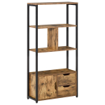 T&ouml;&ouml;stuslik stiil Raamaturiiul 3 riiulit Kapiuks 2 sahtlit Puitlaastplaat Vana puidu v&auml;limus Must teras 58 x 24 x 122 cm