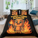 Tung Tung Sahur Voodipesukomplekt, &Uuml;he-, Twin-, Full-, Queen-, King-suuruses, Laste Multikas Tung Sahur Voodikomplekt Laste Magamistoa Voodipesukomplektid 140x200cm