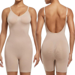 Naiste Tummy Control Shapewear Bodysuits Seksikas V-kaelusega madal seljatugi U sukelduv trikoo Tr&uuml;kip&uuml;ksid Taljetreening T&auml;iskeha kujundav salendav aluspesu Romperi XL brown